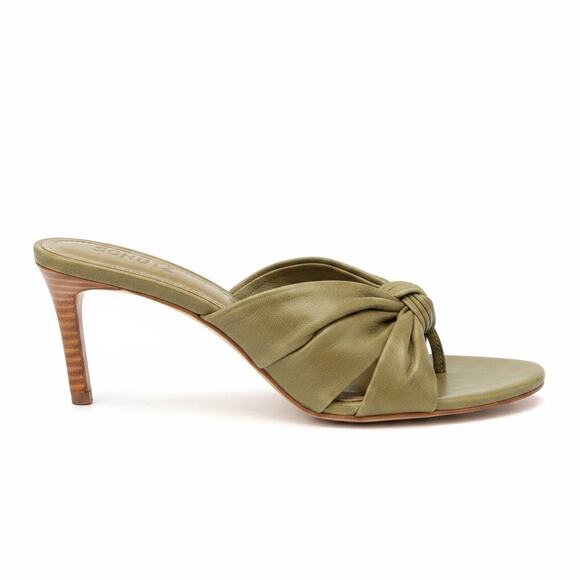 SCHUTZ Shoes - Schutz Lori Mid Thong Olive Green Leather Slip On Heel Sandal Size 10 - NWT